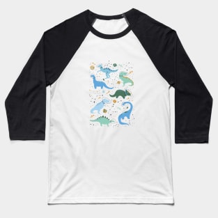 Space Dinosaurs in Blue Baseball T-Shirt